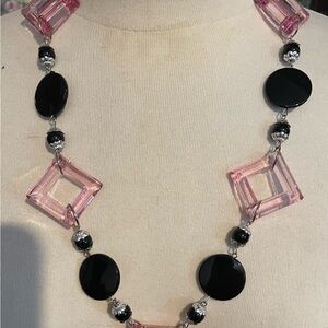 Pink & Black Geometric Beaded Statement Necklace - Women Jewelry